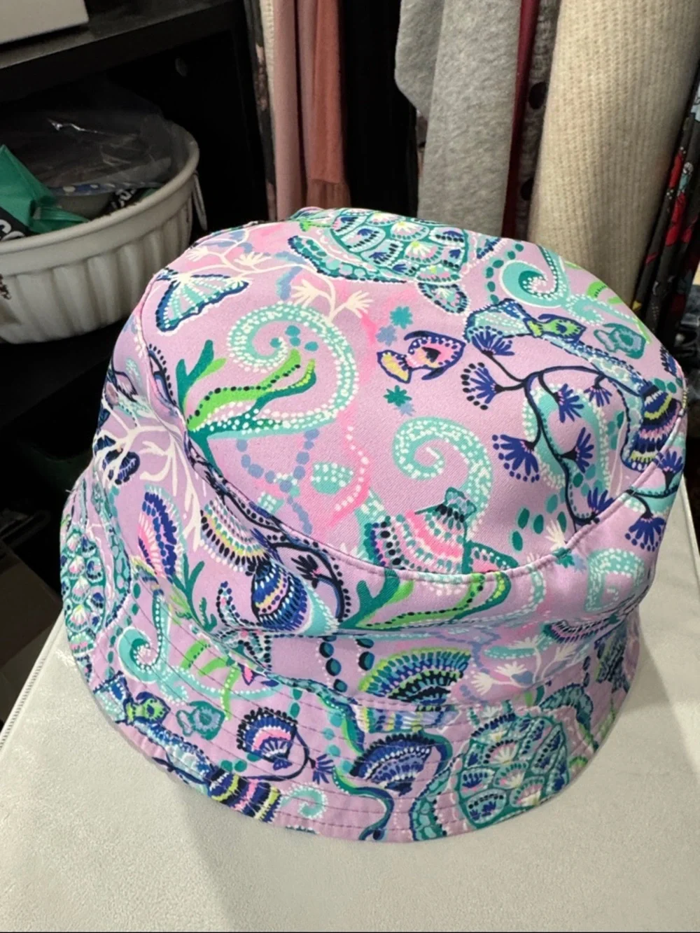 Lilly Pulitzer Pink Paisley Kids' Bucket Hat with Blue & Green Accents
